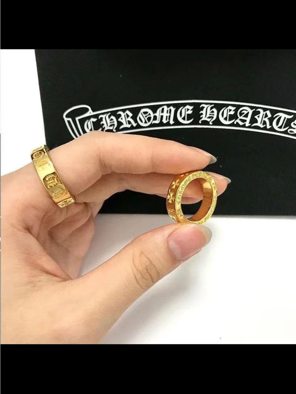 Chrome Hearts Gold Star & Cross Engraved Band